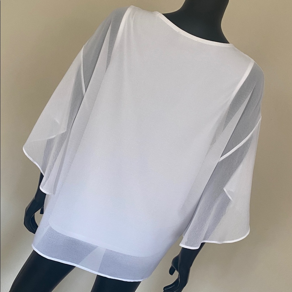 Donna Karan White Sheer Ruffle Sleeve Blouse - Picture 8 of 12